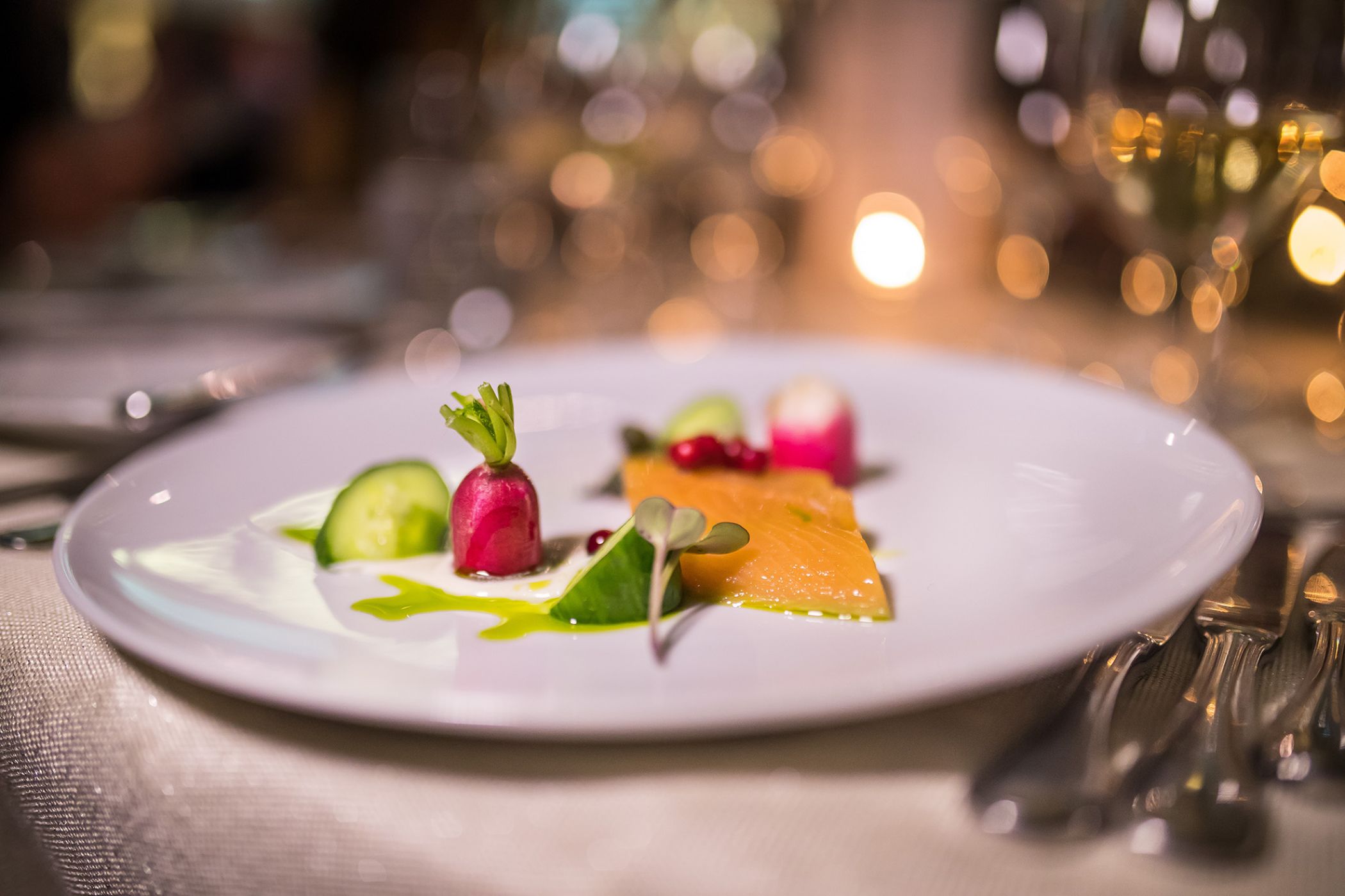 Delicious salmon appetizer at a private event.