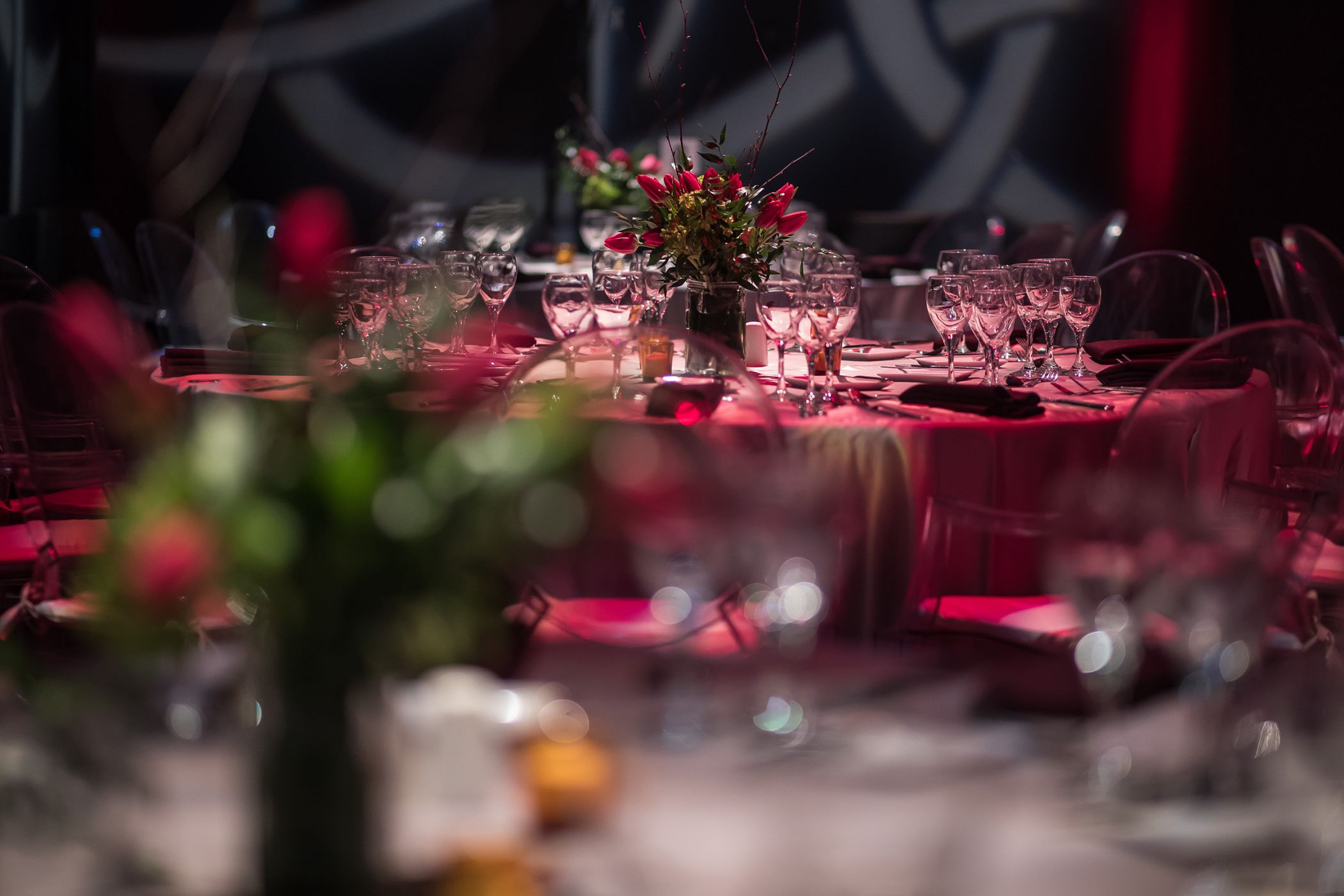Beautiful table decoration for private event at Cirque Éloïze in Montreal