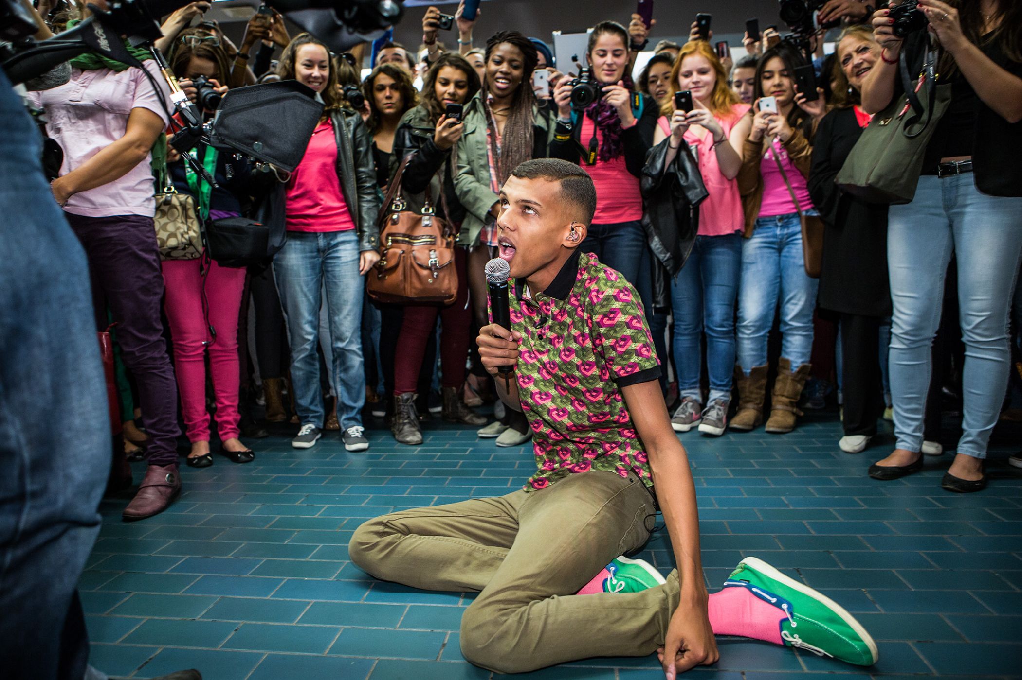 during a surprise appearance at the Montreal metro